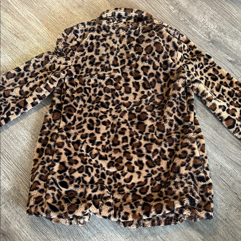 Leopard Print Faux Fur Teddy Coat Women’s Small Plush Animal Print Jacket Cozy - Picture 6 of 6